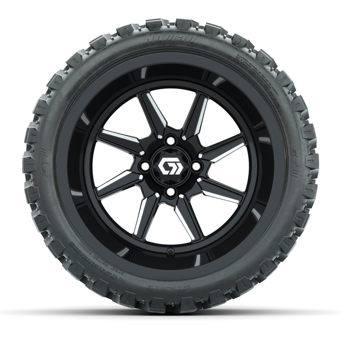 GTW® Reaper Black/Machined 15 in Wheels with 23X10-R15 Nomad Steel Belted Radial All-Terrain Tires - Full Set