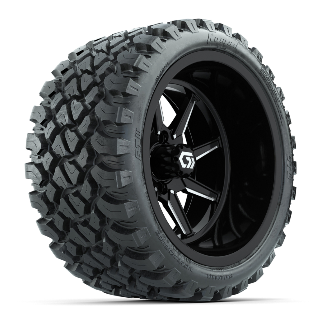 GTW® Reaper Black/Machined 15 in Wheels with 23X10-R15 Nomad Steel Belted Radial All-Terrain Tires - Full Set