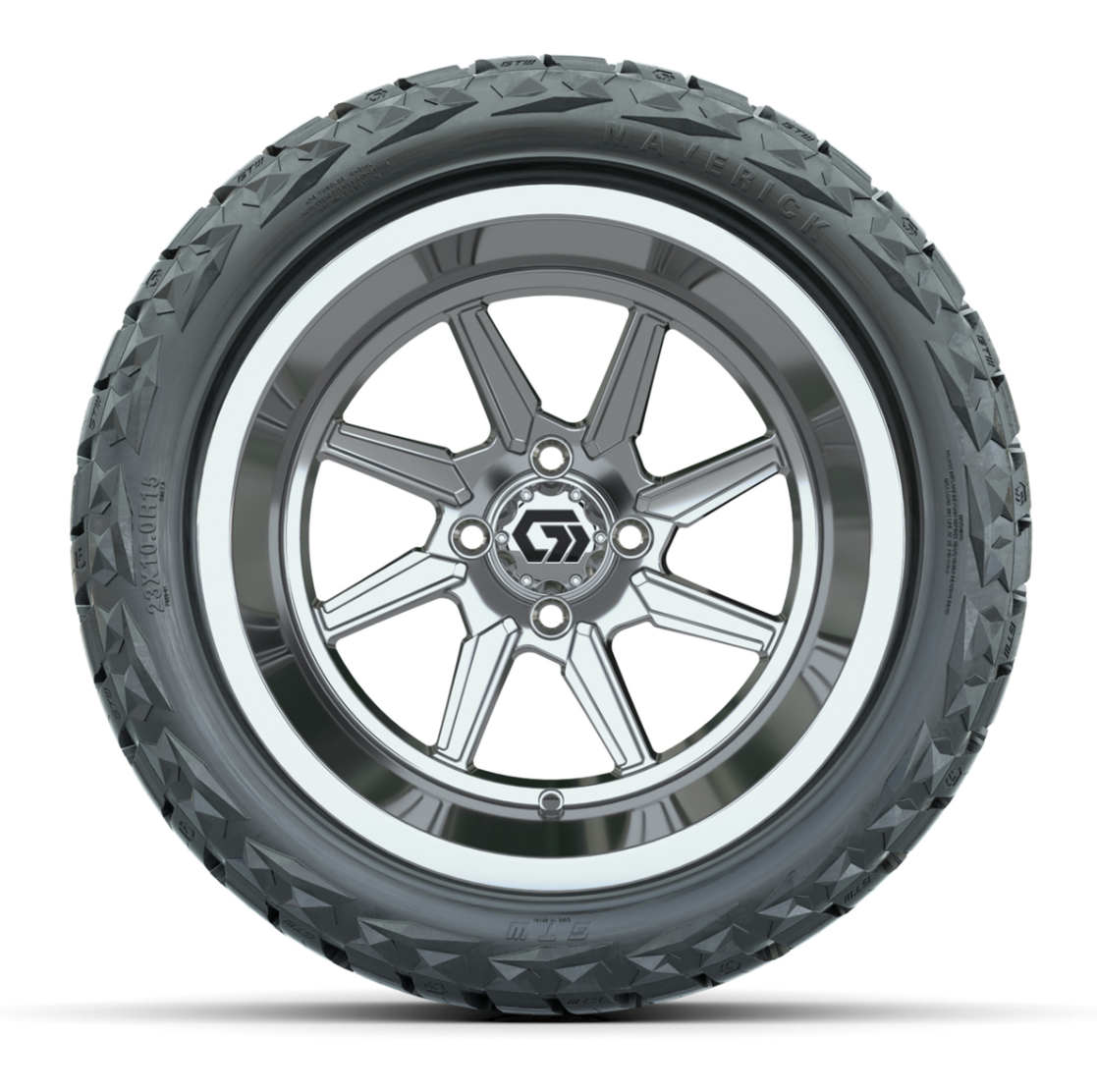 GTW® Reaper Chrome 15 in Wheels with 23X10-R15 Maverick Steel Belted Radial All-Terrain Tires - Full Set
