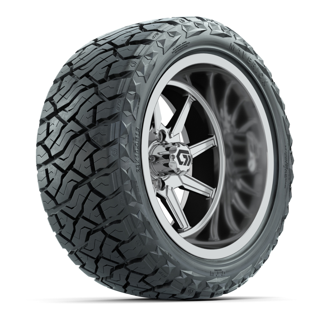 GTW® Reaper Chrome 15 in Wheels with 23X10-R15 Maverick Steel Belted Radial All-Terrain Tires - Full Set