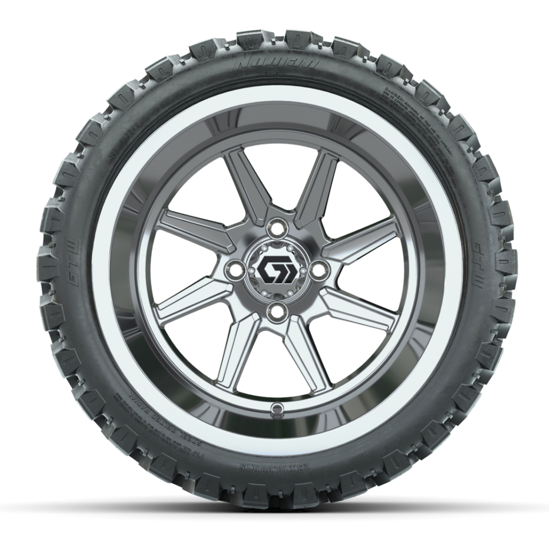 GTW® Reaper Chrome 15 in Wheels with 23X10-R15 Nomad Steel Belted Radial All-Terrain Tires - Full Set