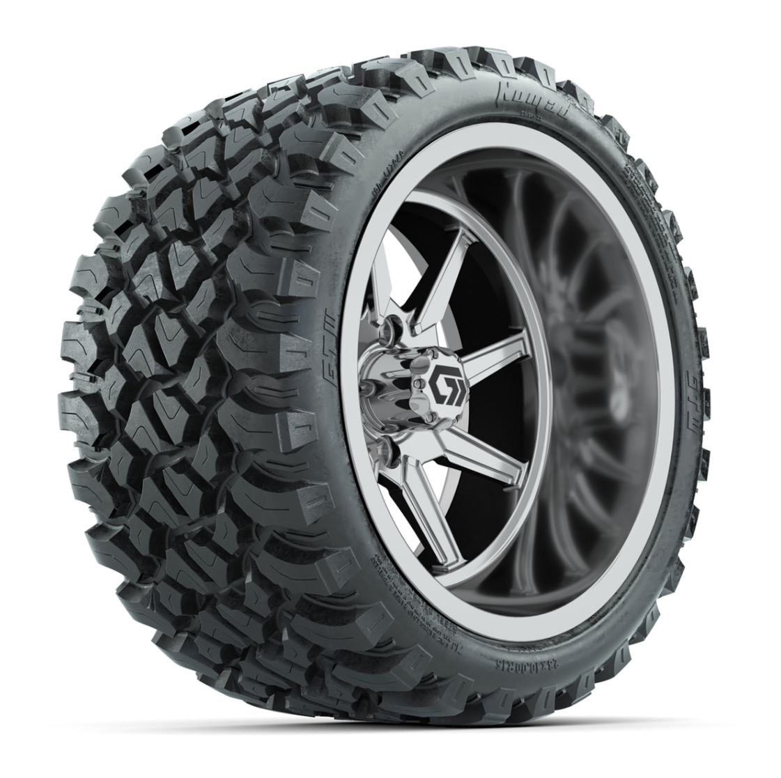 GTW® Reaper Chrome 15 in Wheels with 23X10-R15 Nomad Steel Belted Radial All-Terrain Tires - Full Set