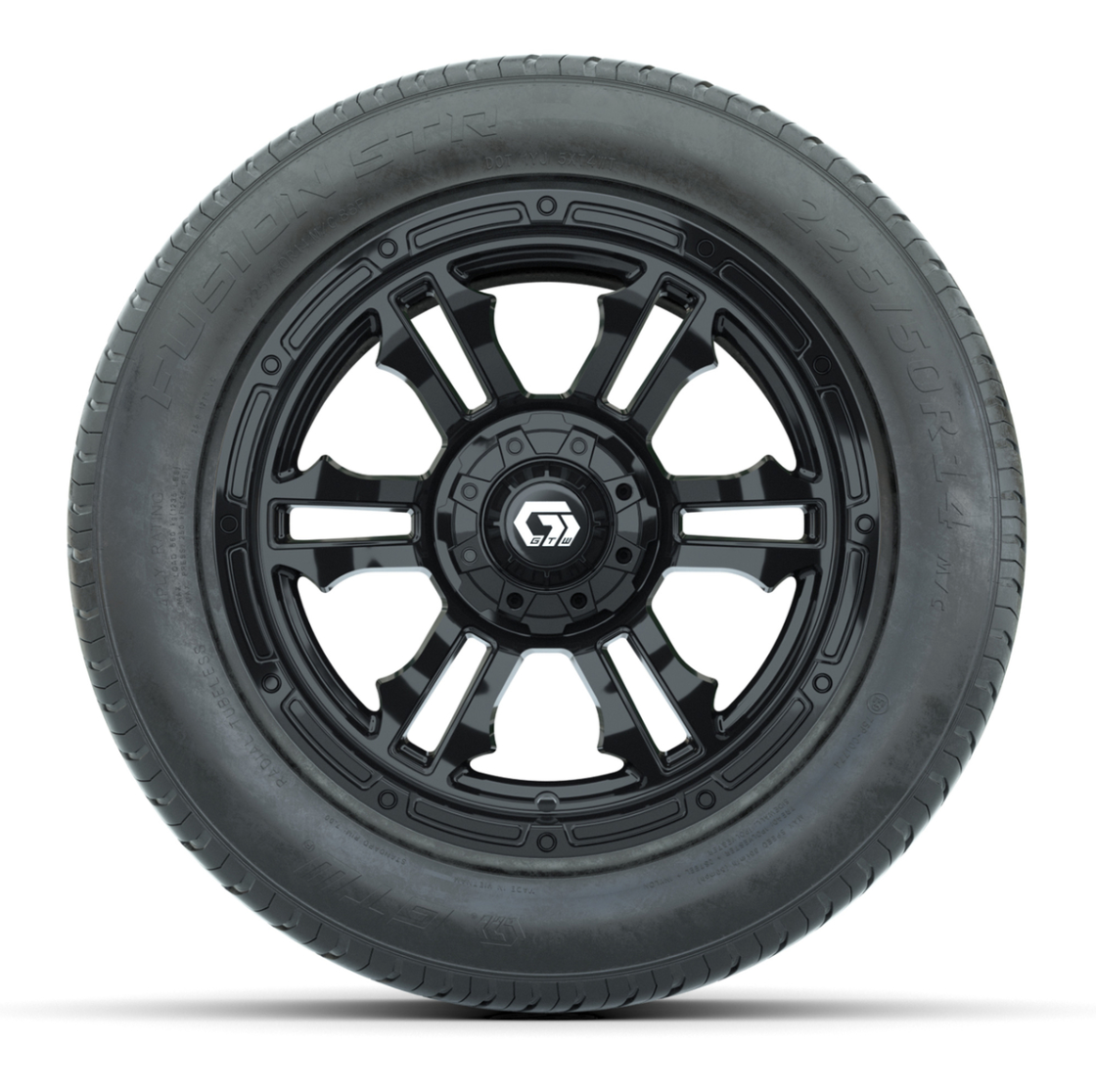 GTW® Shogun Gloss Black 14 in Wheels with 255/50-R14 Fusion STR DOT Approved Street Tires - Full Set