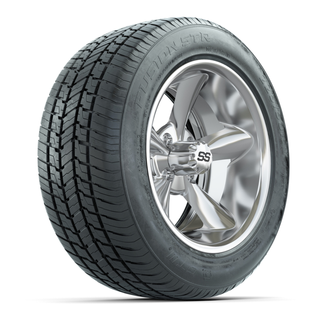 GTW® Godfather Chrome 14 in Wheels with 225/50-R14 Fusion STR DOT Approved Street Tires - Full Set