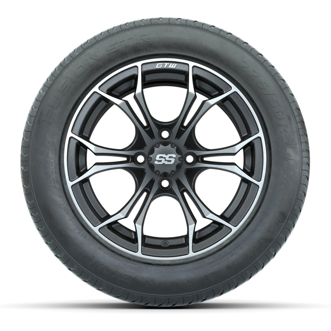 GTW® Spyder Matte Gray 14 in Wheels with 255/50-R14 Fusion STR DOT Approved Street Tires - Full Set