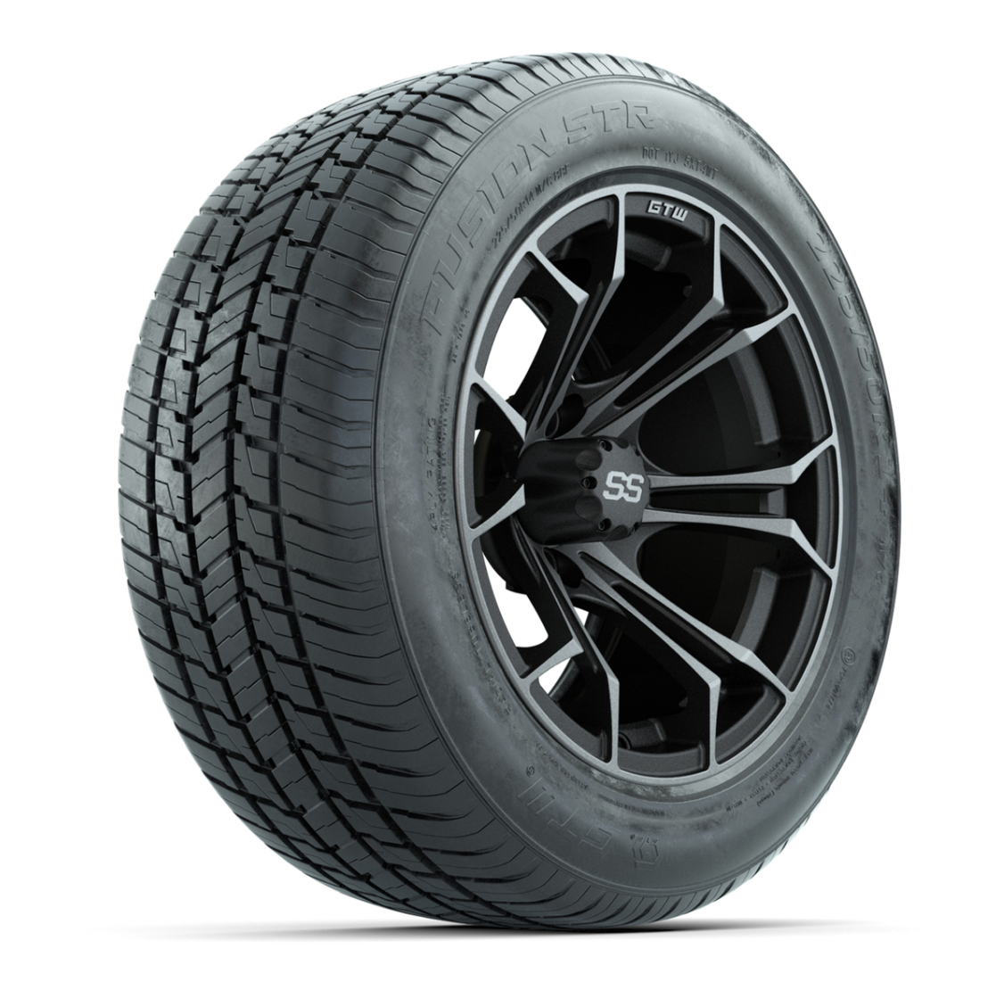 GTW® Spyder Matte Gray 14 in Wheels with 255/50-R14 Fusion STR DOT Approved Street Tires - Full Set