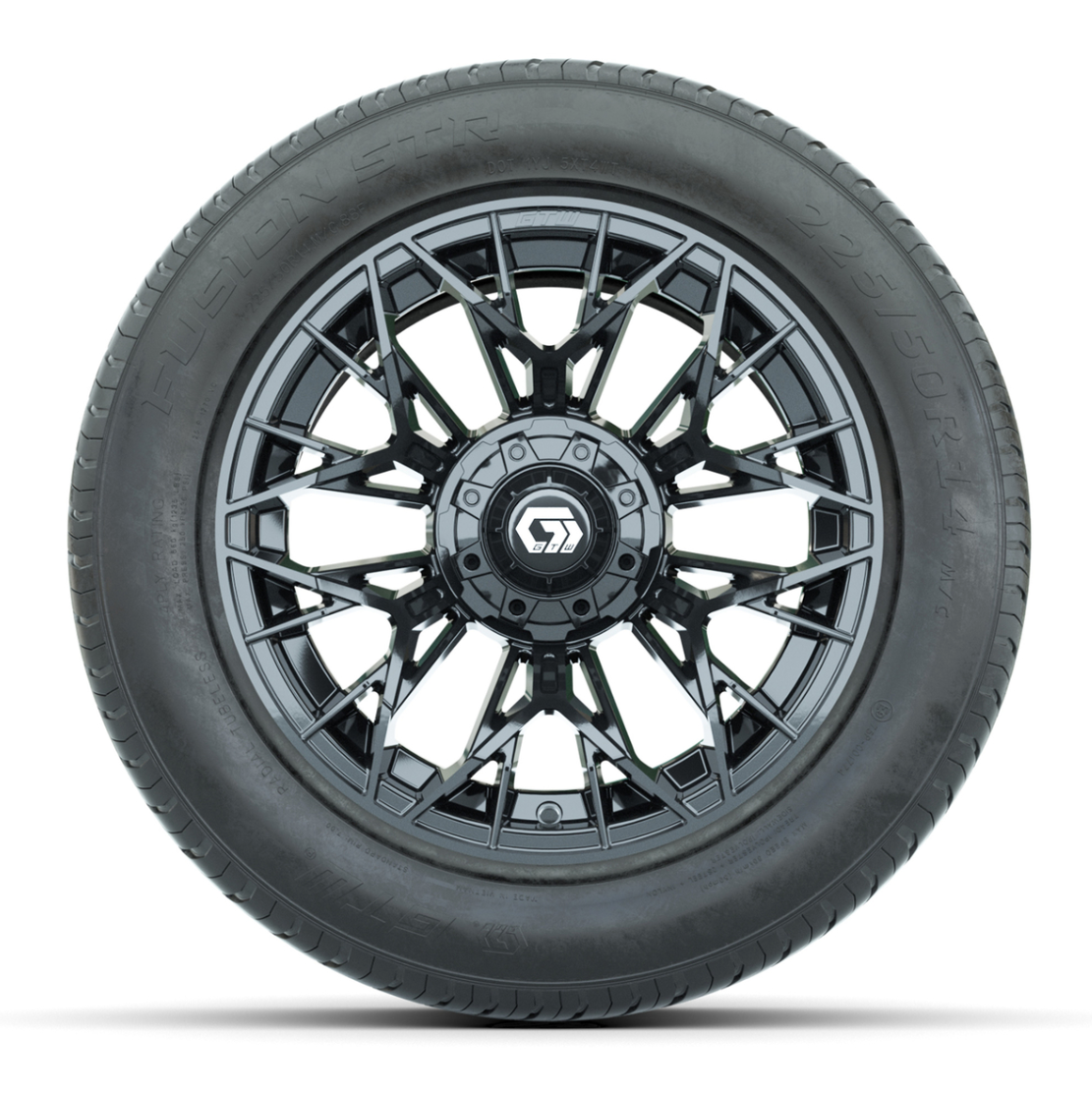GTW® Stellar Matte Black 14 in Wheels with 255/50-R14 Fusion STR DOT Approved Street Tires - Full Set