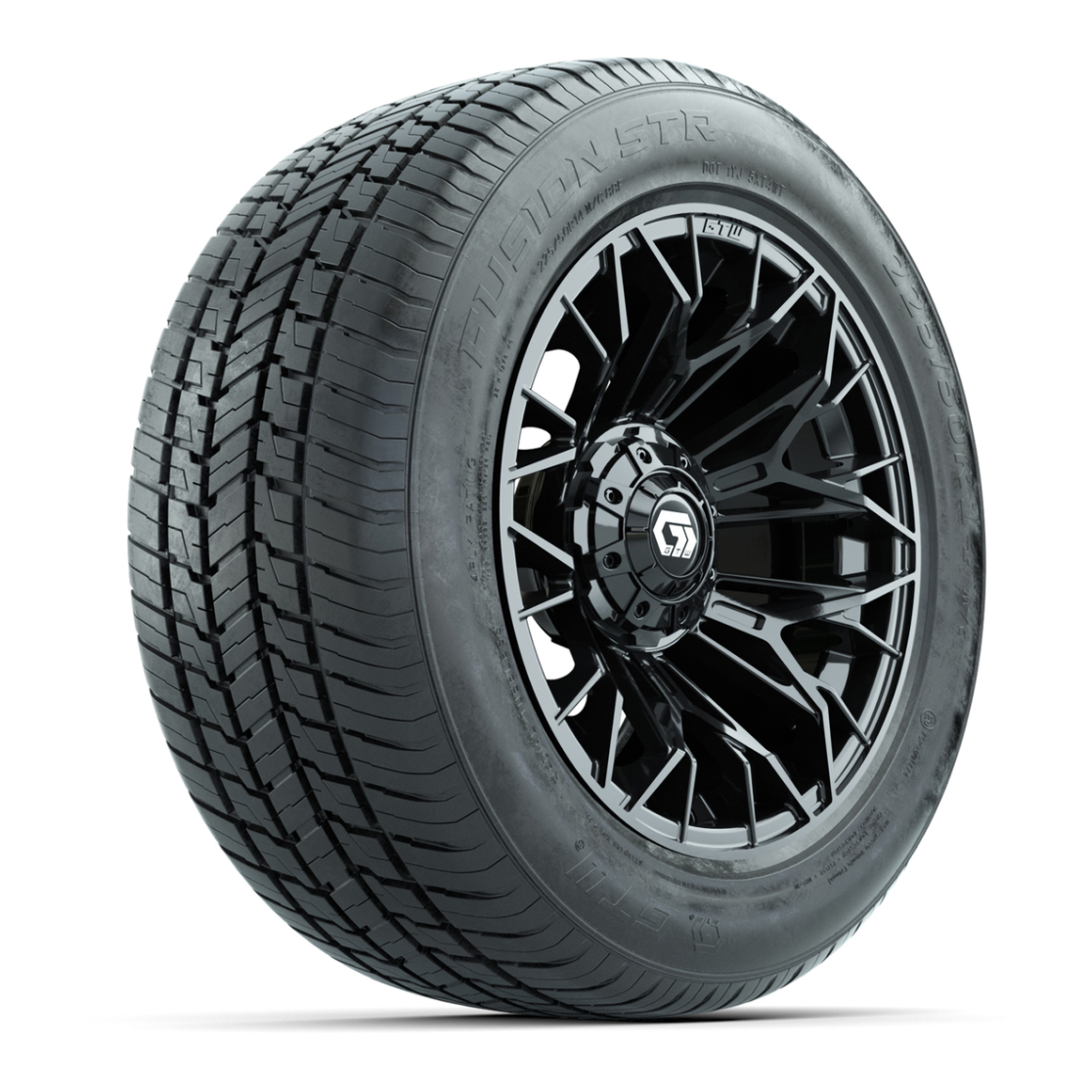 GTW® Stellar Matte Black 14 in Wheels with 255/50-R14 Fusion STR DOT Approved Street Tires - Full Set
