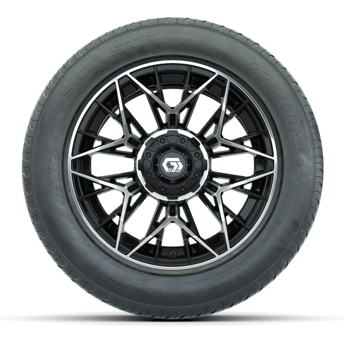 GTW® Stellar Black and Machined 14 in Wheels with 255/50-R14 Fusion STR DOT Approved Street Tires - Full Set (Copy)