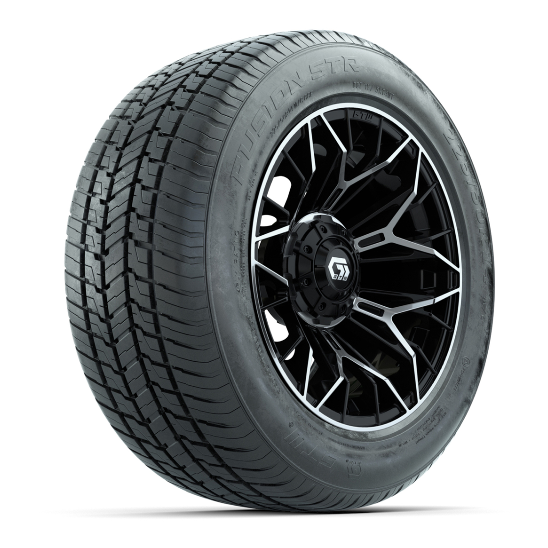 GTW® Stellar Black and Machined 14 in Wheels with 255/50-R14 Fusion STR DOT Approved Street Tires - Full Set (Copy)