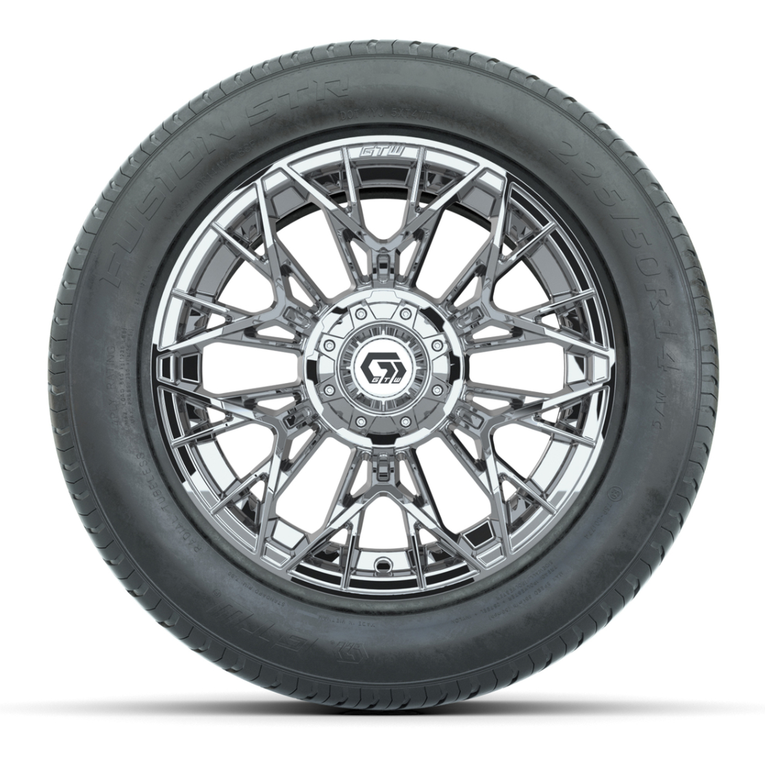 GTW® Stellar Chrome 14 in Wheels with 255/50-R14 Fusion STR DOT Approved Street Tires - Full Set
