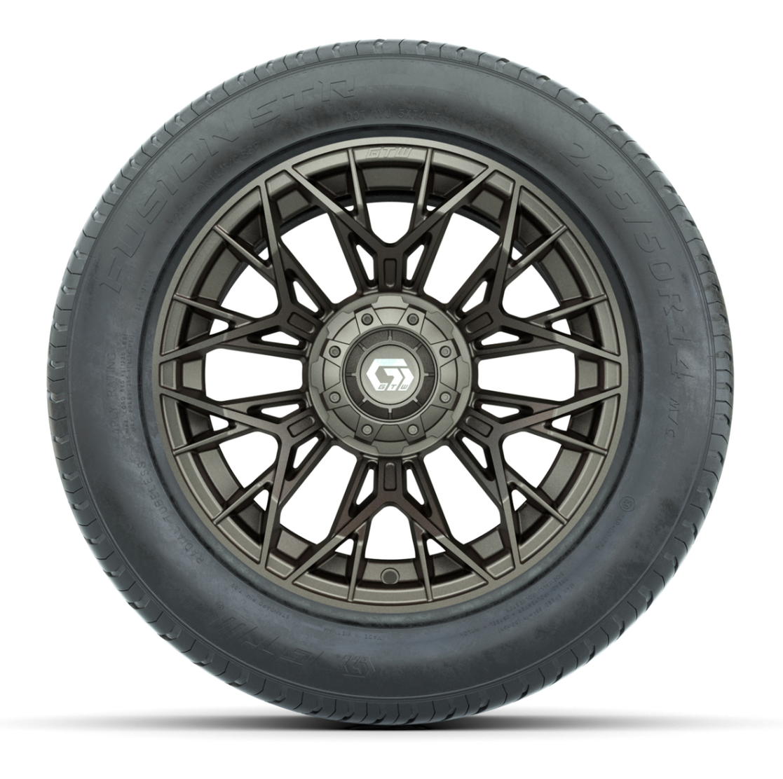 GTW® Stellar Matte Bronze 14 in Wheels with 255/50-R14 Fusion STR DOT Approved Street Tires - Full Set
