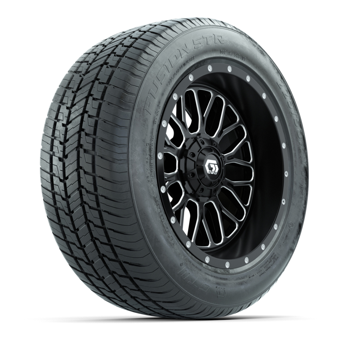 GTW® Helix Black and Machined 14 in Wheels with 255/50-R14 Fusion STR DOT Approved Street Tires - Full Set