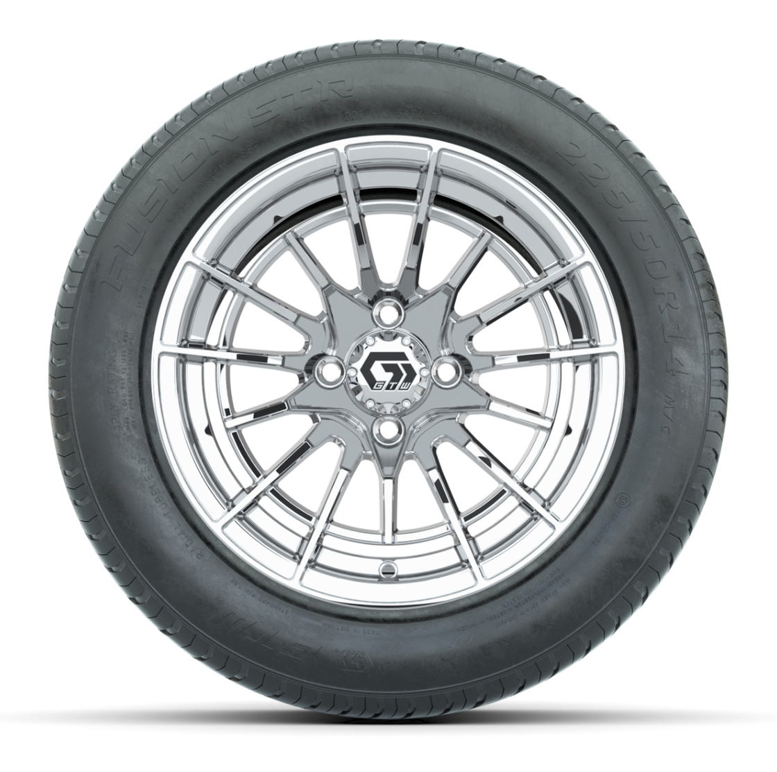 GTW® Boost Chome 14 in Wheels with 255/50-R14 Fusion STR DOT Approved Street Tires - Full Set