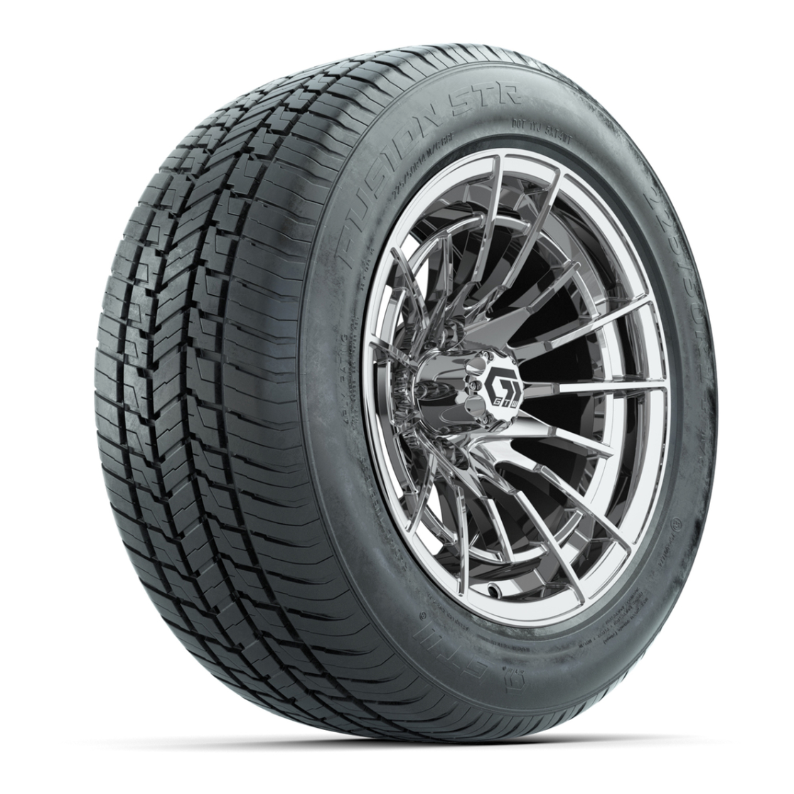 GTW® Boost Chome 14 in Wheels with 255/50-R14 Fusion STR DOT Approved Street Tires - Full Set