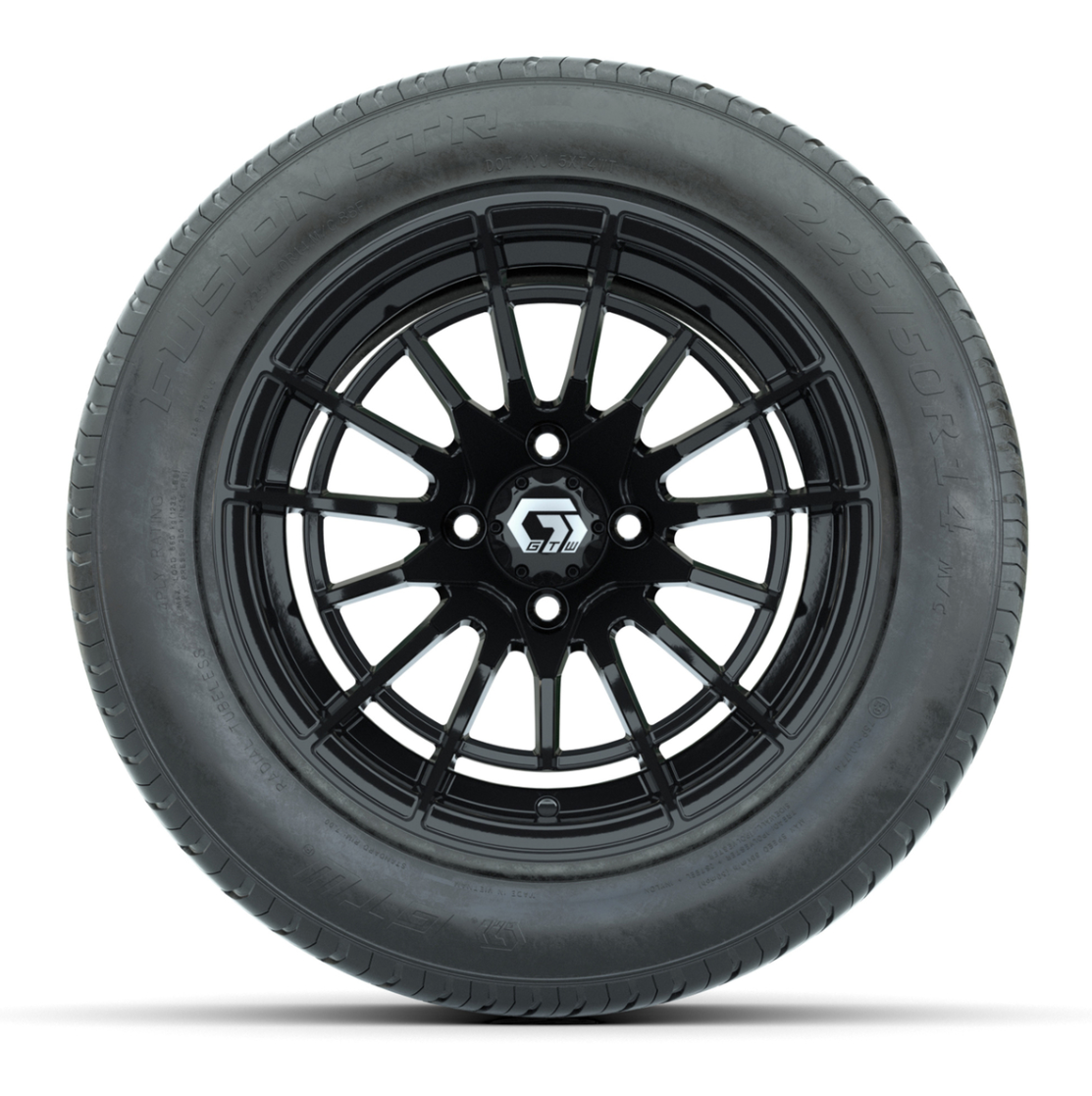 GTW® Boost Gloss Black 14 in Wheels with 255/50-R14 Fusion STR DOT Approved Street Tires - Full Set