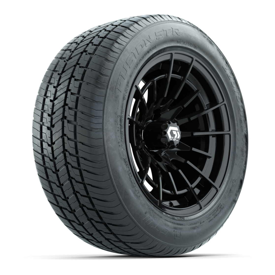 GTW® Boost Gloss Black 14 in Wheels with 255/50-R14 Fusion STR DOT Approved Street Tires - Full Set