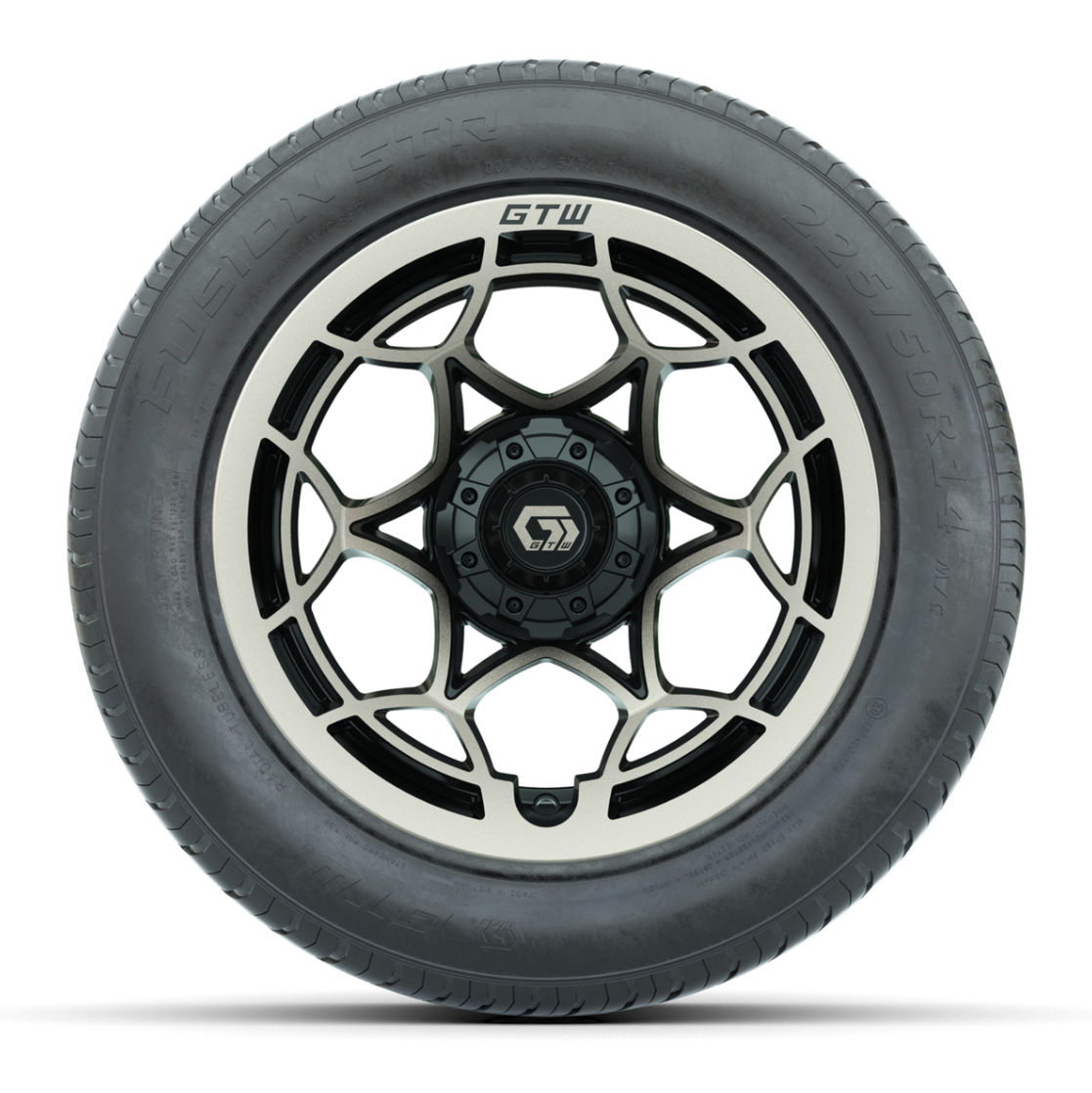 GTW® Nexus Gloss Black and Satin Bronze 14 in Wheels with 255/50-R14 Fusion STR DOT Approved Street Tires - Full Set