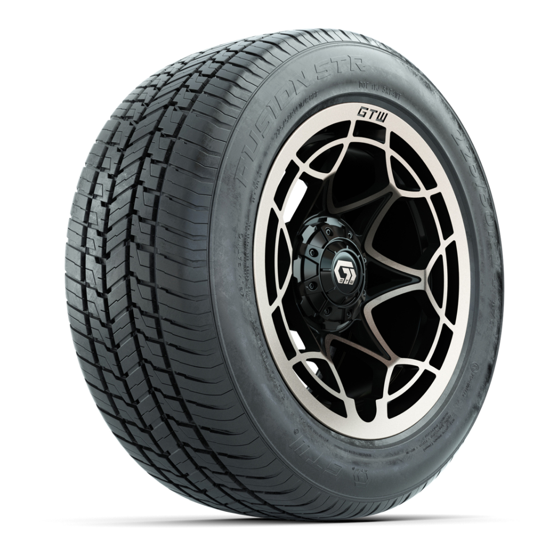 GTW® Nexus Gloss Black and Satin Bronze 14 in Wheels with 255/50-R14 Fusion STR DOT Approved Street Tires - Full Set