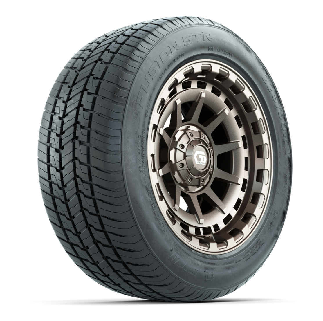 GTW® Barricade Satin Bronze 14 in Wheels with 255/50-R14 Fusion STR DOT Approved Street Tires - Full Set