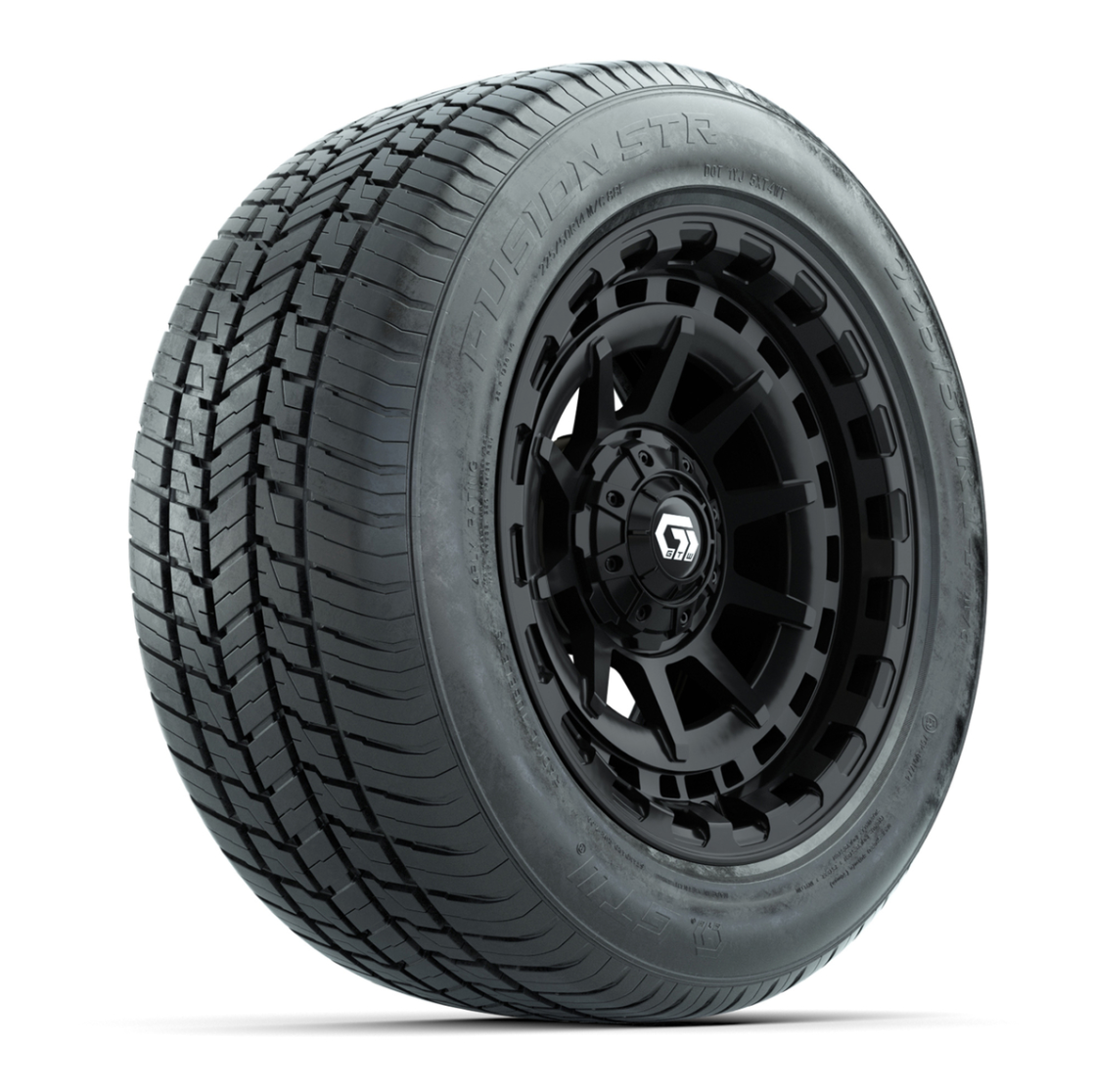 GTW® Barricade Gloss Black 14 in Wheels with 255/50-R14 Fusion STR DOT Approved Street Tires - Full Set