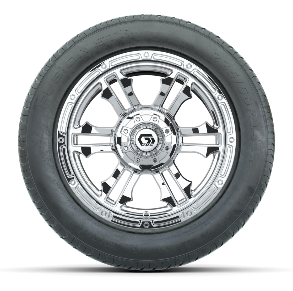 GTW® Shogun Chrome 14 in Wheels with 255/50-R14 Fusion STR DOT Approved Street Tires - Full Set