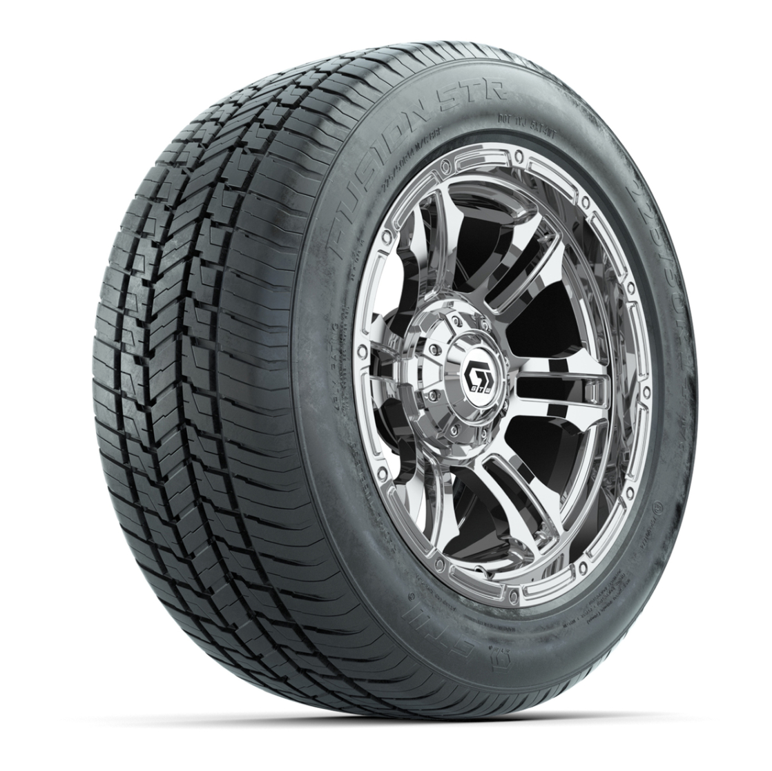 GTW® Shogun Chrome 14 in Wheels with 255/50-R14 Fusion STR DOT Approved Street Tires - Full Set