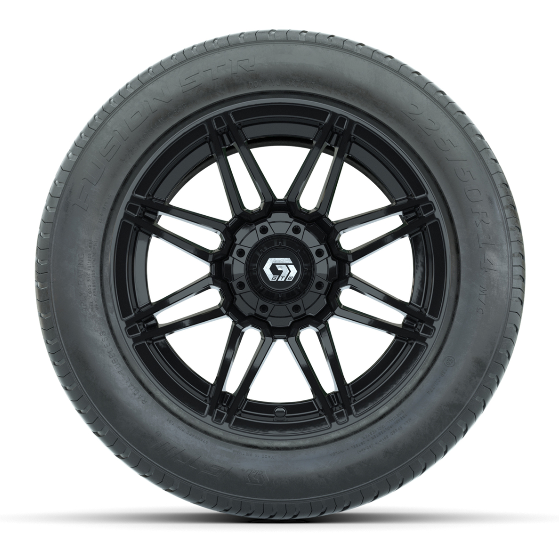 GTW® Stealth Gloss Black 14 in Wheels with 255/50-R14 Fusion STR DOT Approved Street Tires - Full Set