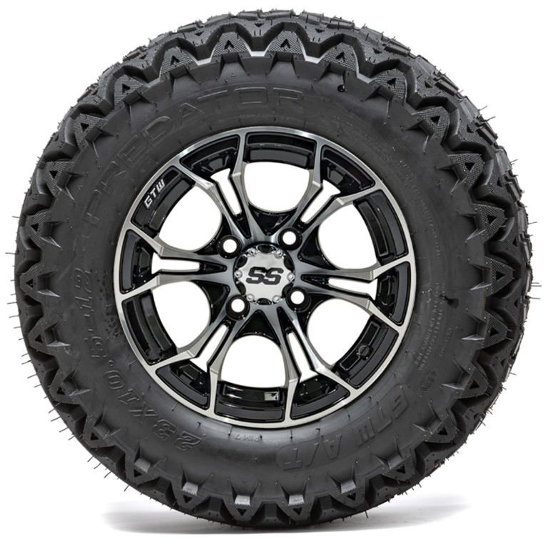 Set of 4 GTW Spyder Black and Machined Wheels with Predator A-T Tires - 12 Inch