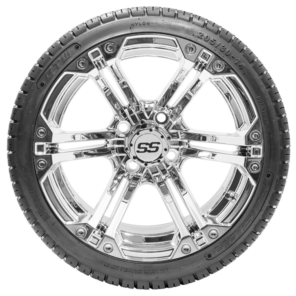 GTW Specter Chrome 14 in Wheels with 19in Fusion Street Tires – Set of 4