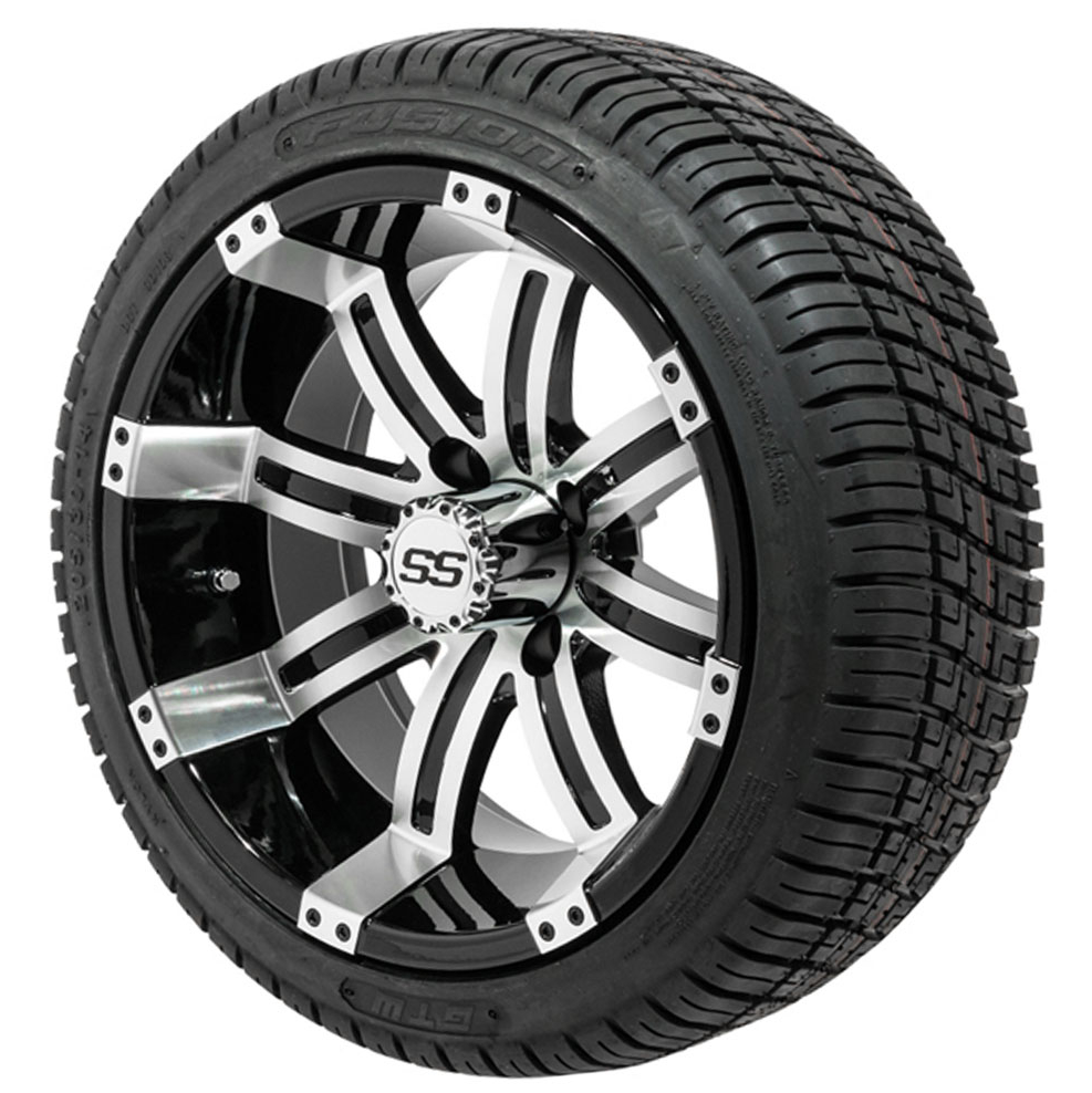 GTW Tempest Black and Machined 14 in Wheels with 19in Fusion Street Tires – Set of 4