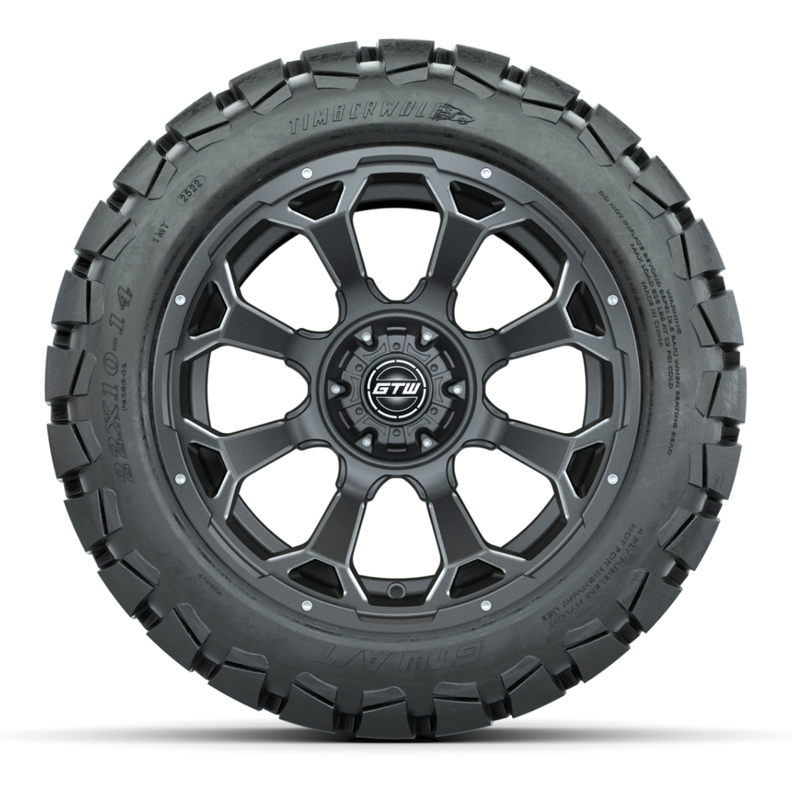 Set of (4) 14 in GTW Raven Wheels with 22x10-14 GTW Timberwolf All-Terrain Tires