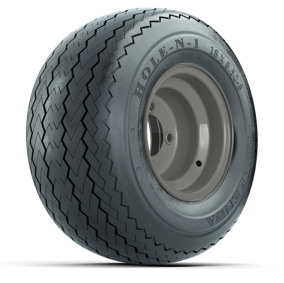 Set of (4) 8 in Gray Steel Wheels with 18 in Kenda Hole-N-1 Tires