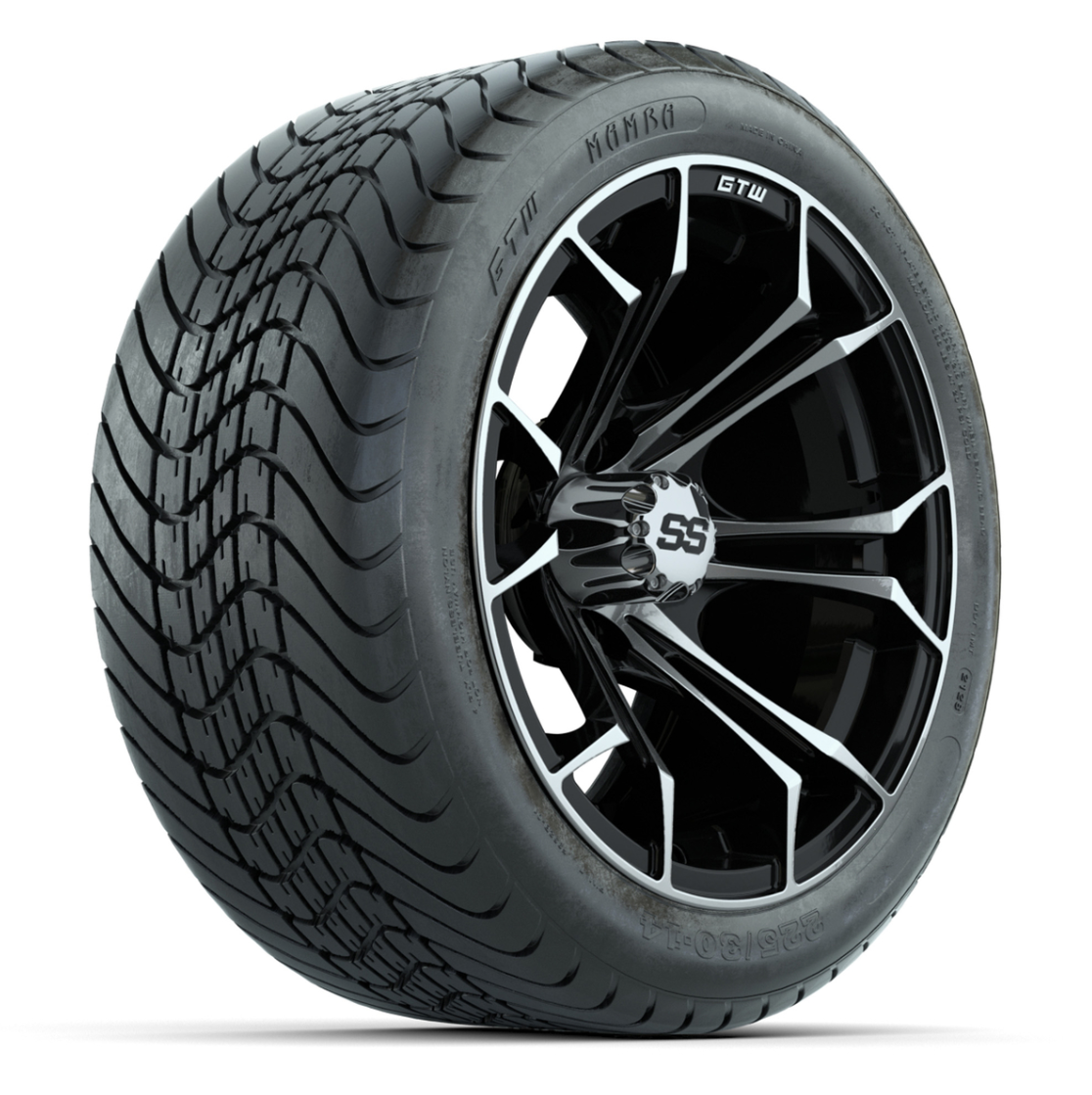 GTW Spyder Machined/Black 14 in Wheels with 225/30-14 Mamba Street Tires – Full Set