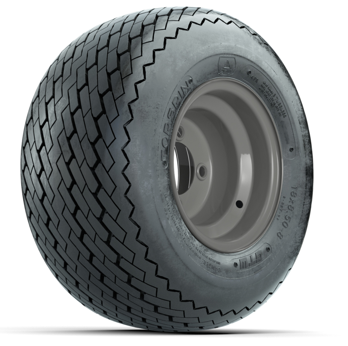Set of (4) 8 in Gray Steel Wheels with 18 in GTW Topspin Tires