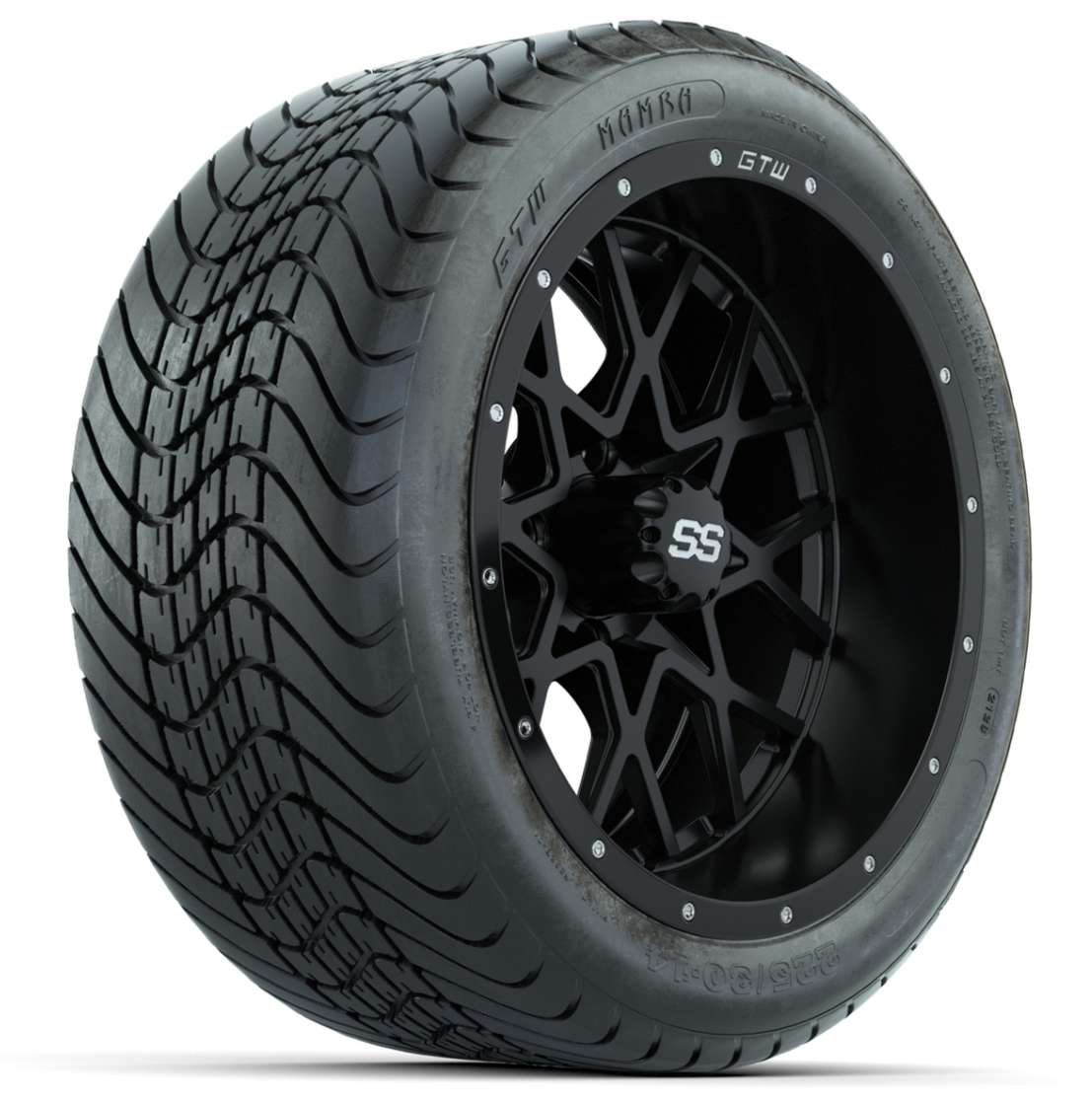 Set of (4) 14 in GTW Vortex Wheels with 225/30-14 Mamba Street Tires