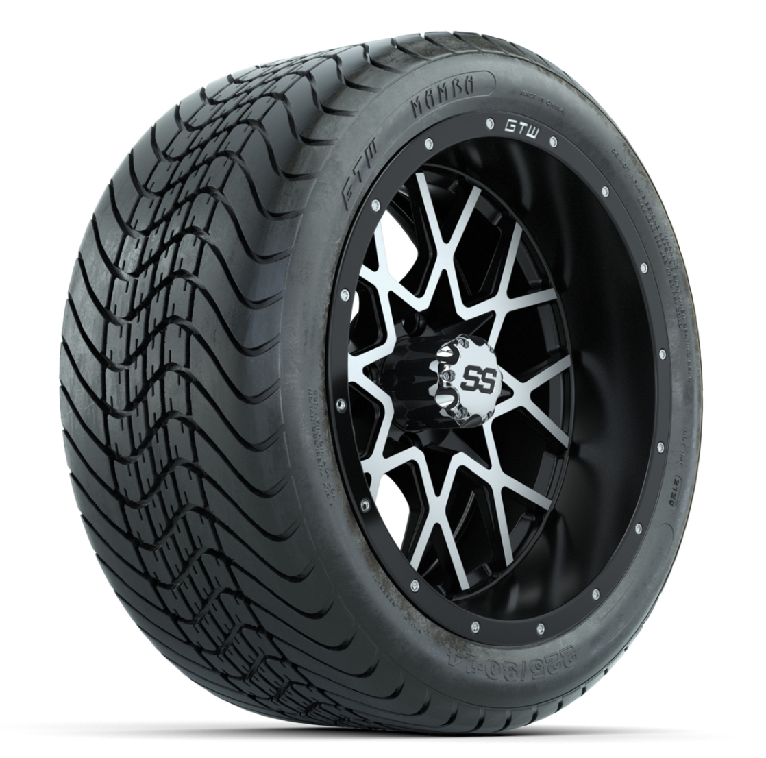 Set of (4) 14 in GTW Vortex Wheels with 225/30-14 Mamba Street Tires