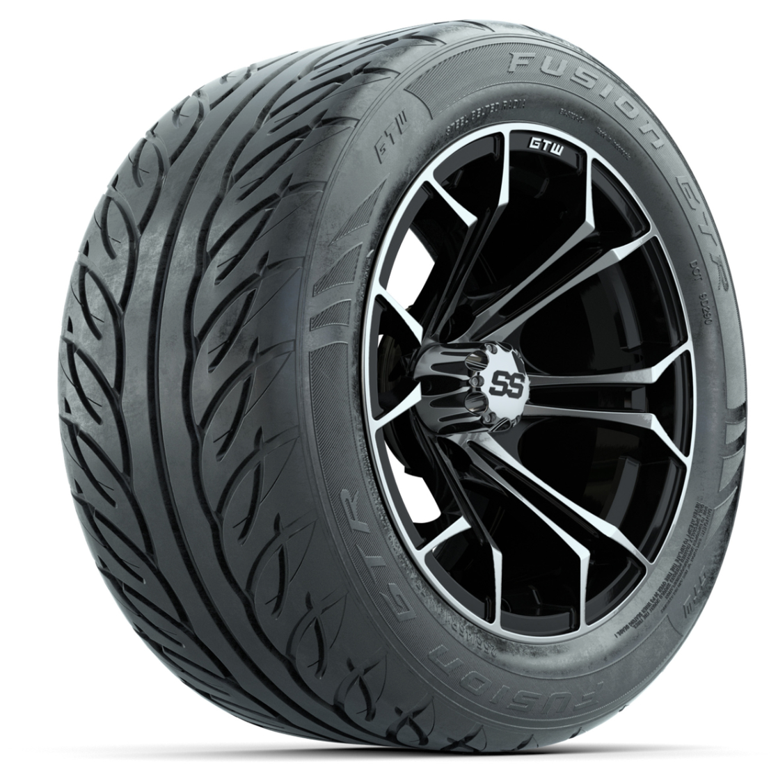 GTW Spyder Machined/Black 14 in Wheels with 255/45-R14 Fusion GTR Street Tires – Full Set