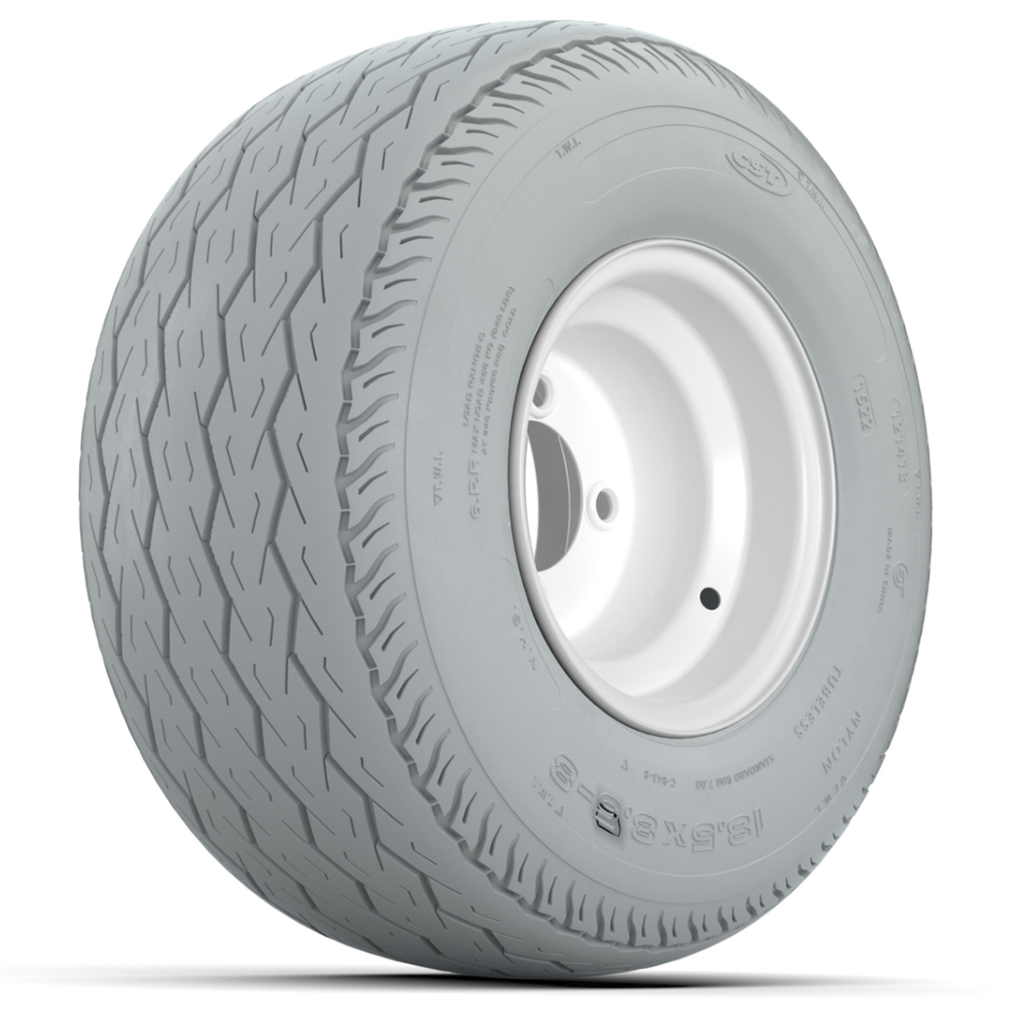 Set of (4) 8 in White Steel Wheels with 18.5 in Gray Non-Marking Tires (6-Ply)
