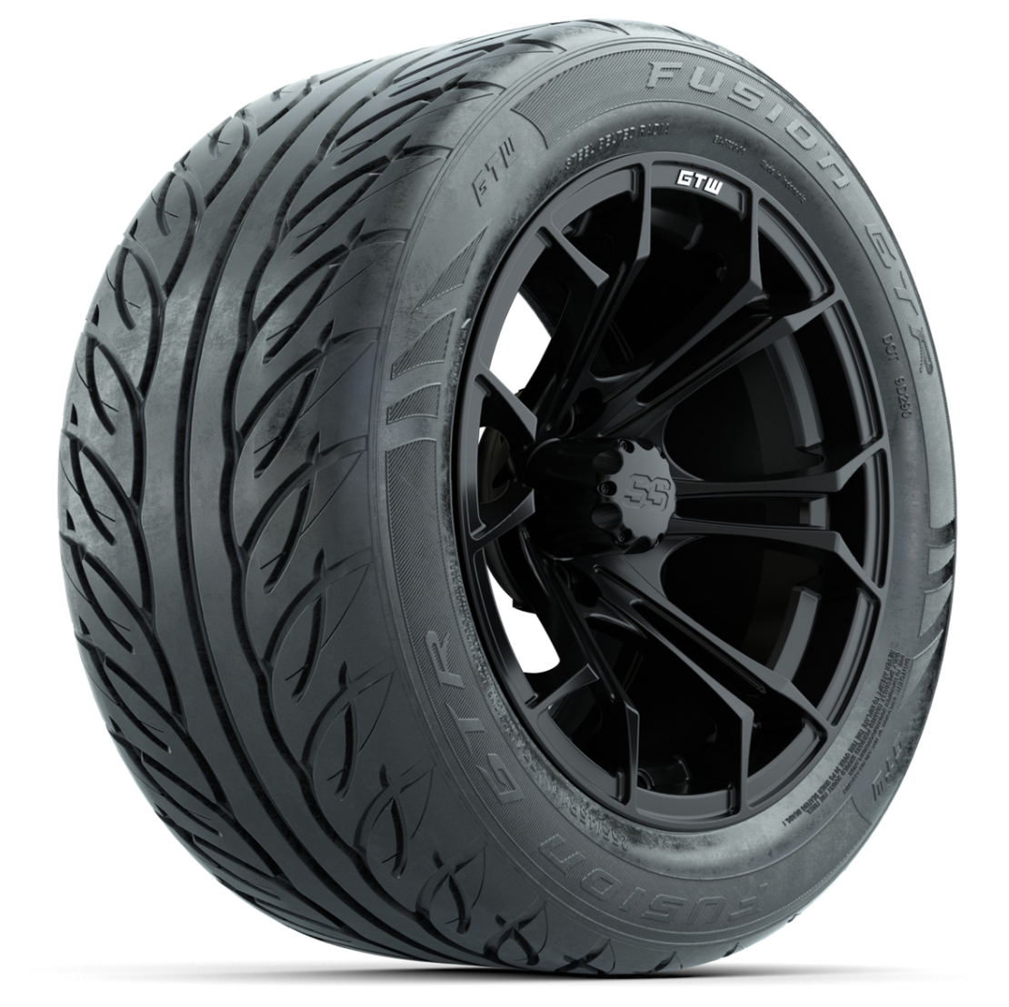 GTW Spyder Matte Black 14 in Wheels with 255/45-R14 Fusion GTR Street Tires – Full Set