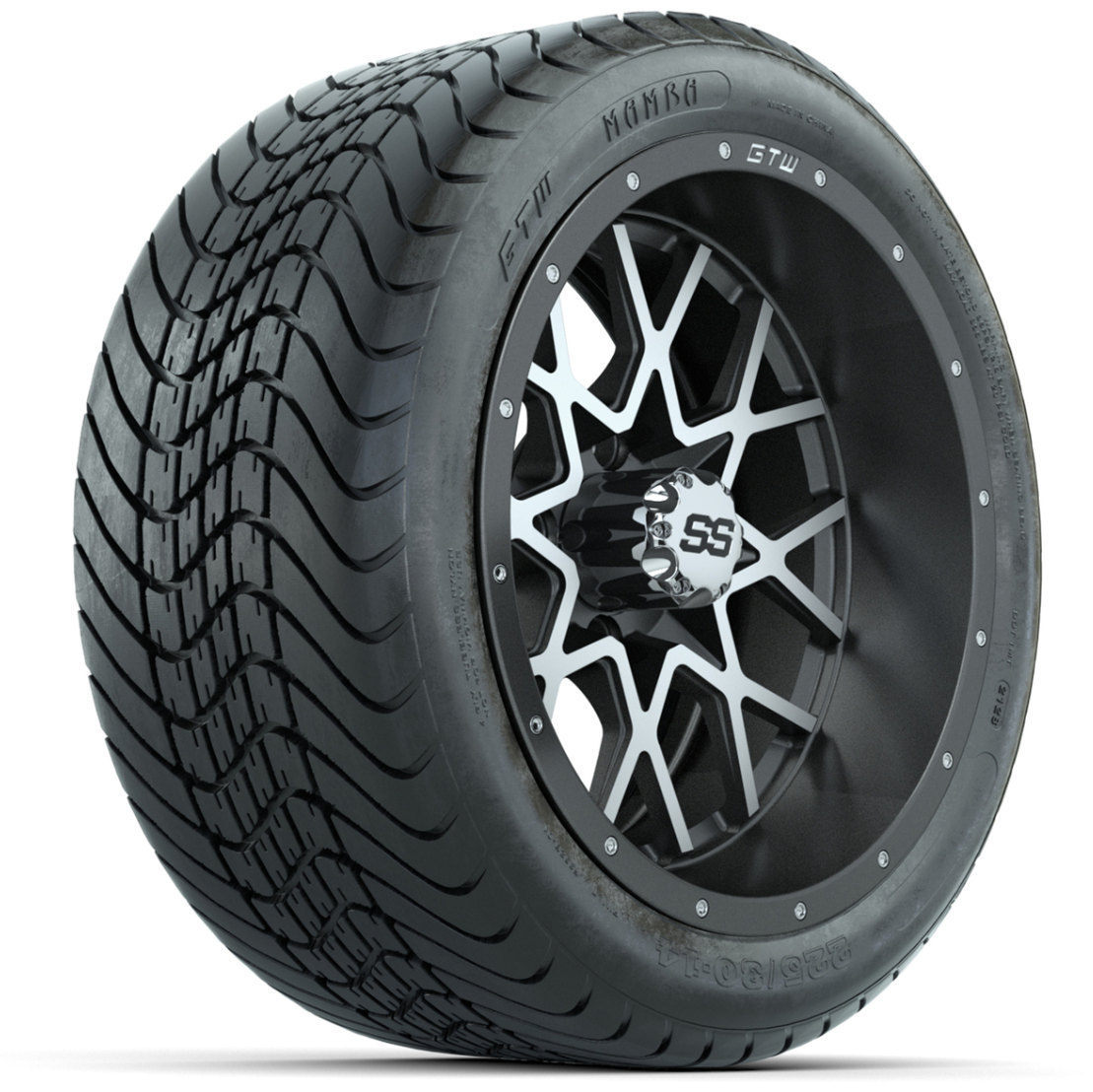 Set of (4) 14 in GTW Vortex Wheels with 225/30-14 Mamba Street Tires