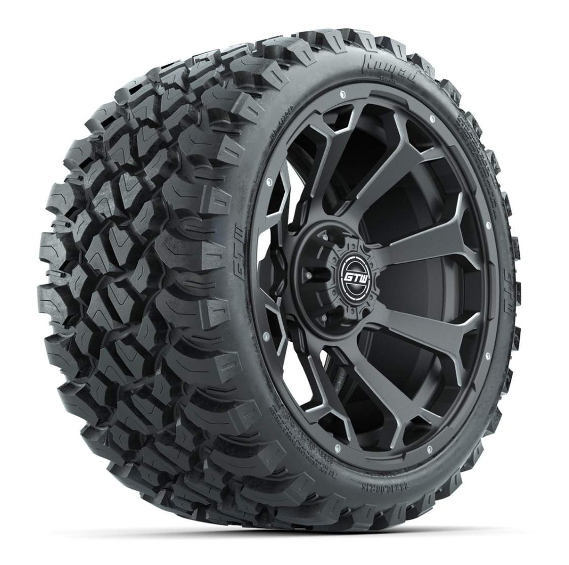 Set of (4) 15″ GTW Raven Matte Gray Wheels with 23x10-R15 Nomad All-Terrain Tires