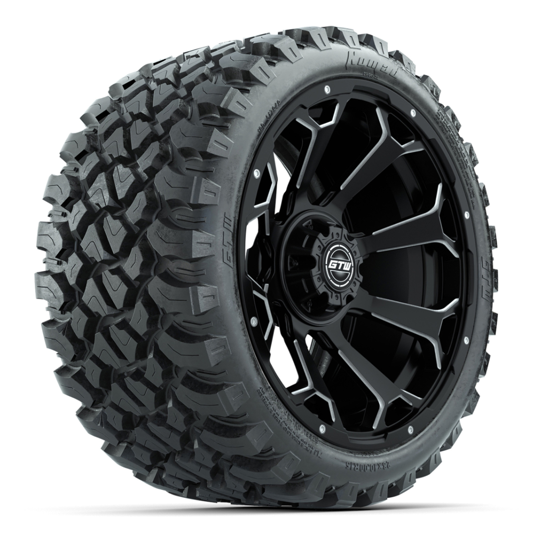 Set of (4) 15″ GTW Raven Matte Black Wheels with 23x10-R15 Nomad All-Terrain Tires