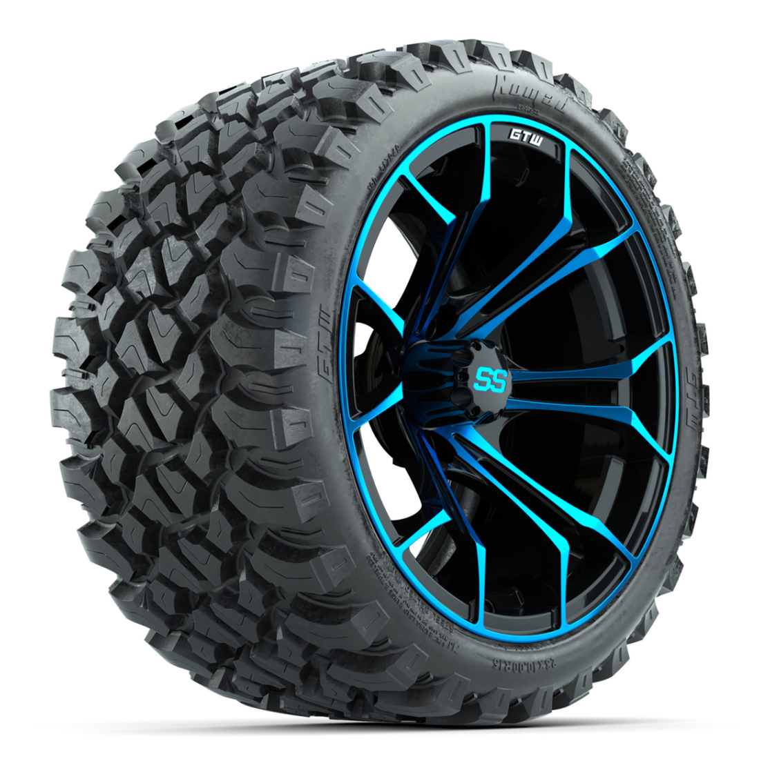 GTW Spyder Blue/Black 15 in Wheels with 23x10-R15 Nomad All-Terrain Tires – Full Set