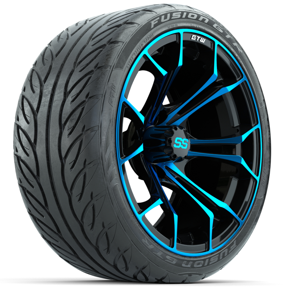 GTW Spyder Blue/Black 15 in Wheels with 215/40-R15 Fusion GTR Street Tires – Full Set