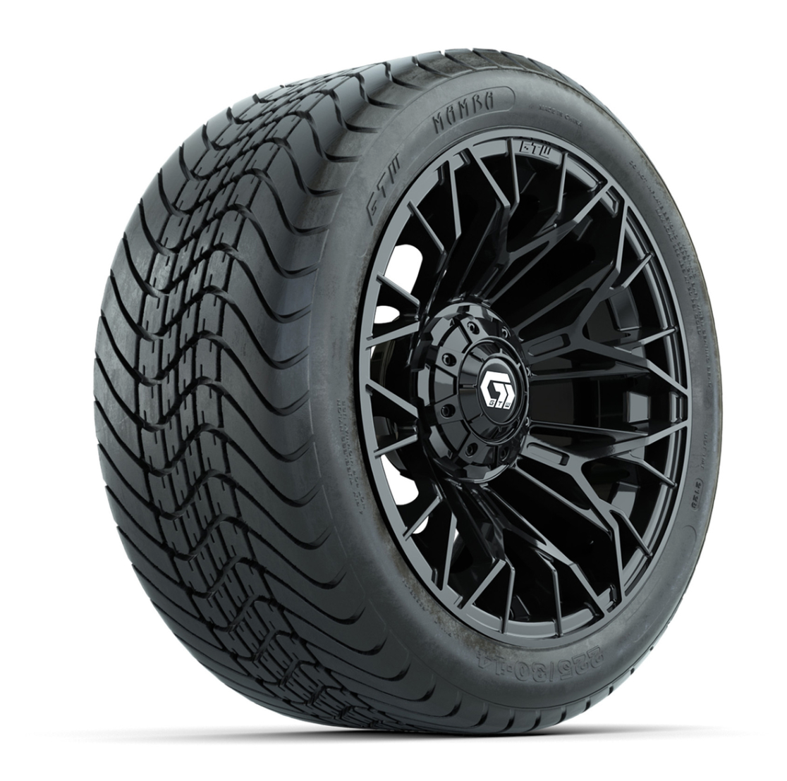 Set of (4) 14 in GTW® Stellar Black Wheels with 225/30-14 Mamba Street Tire