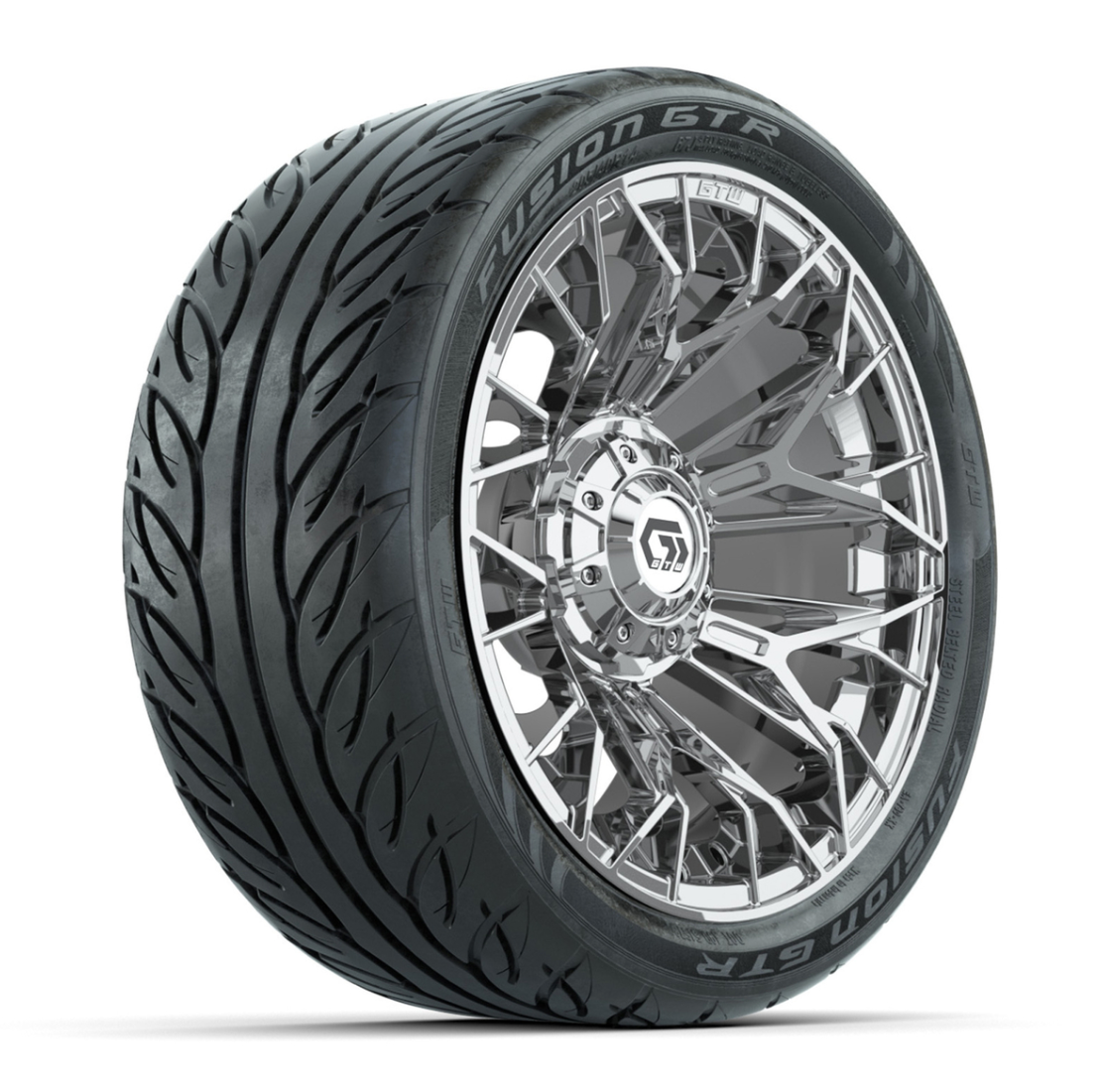 Set of (4) 14 in GTW® Stellar Chrome Wheels with 205/40-R14 Fusion GTR Street Tires