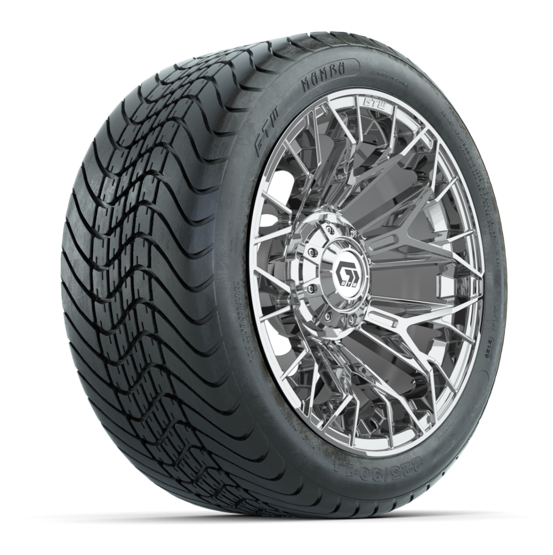 Set of (4) 14 in GTW® Stellar Chrome Wheels with 225/30-14 Mamba Street Tire