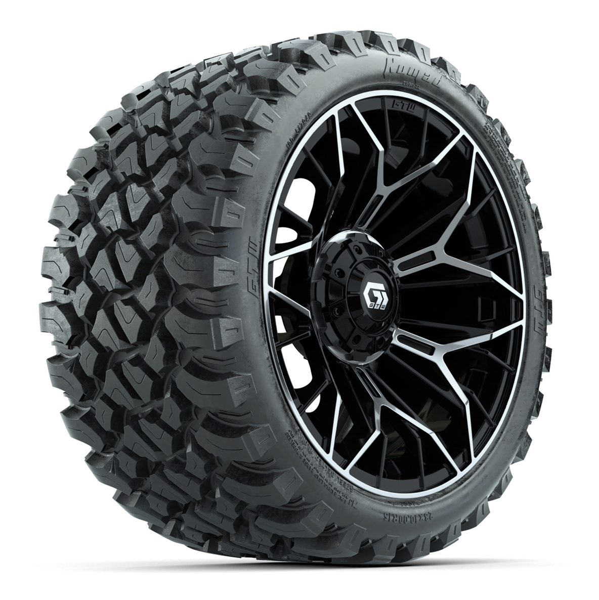 Set of (4) 15 in GTW® Stellar Machined & Black Wheels with 23x10-R15 Nomad All-Terrain Tire