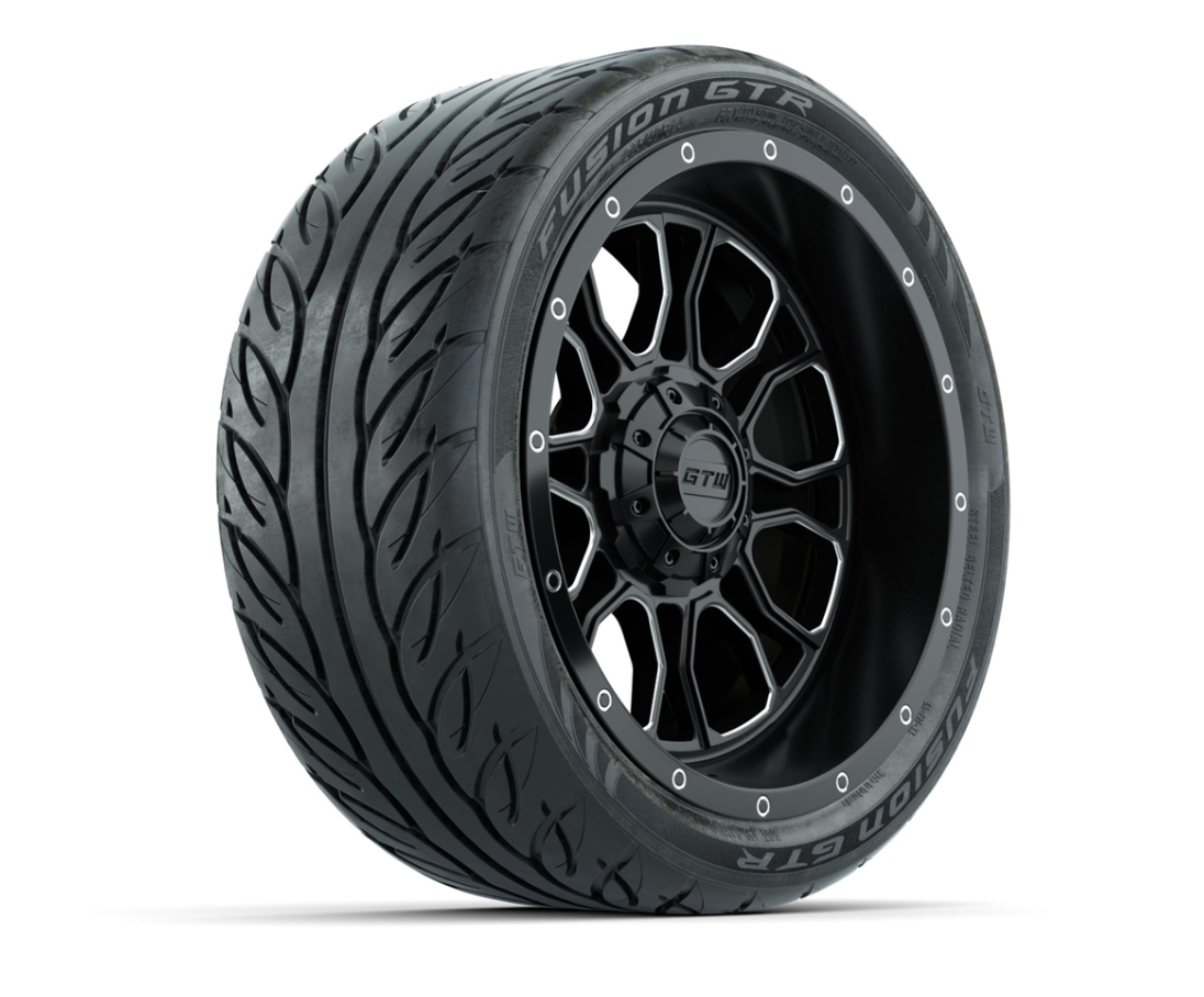 Set of (4) 14 in GTW® Volt Machined & Black Wheels with 205/40-R14 Fusion GTR Street Tires
